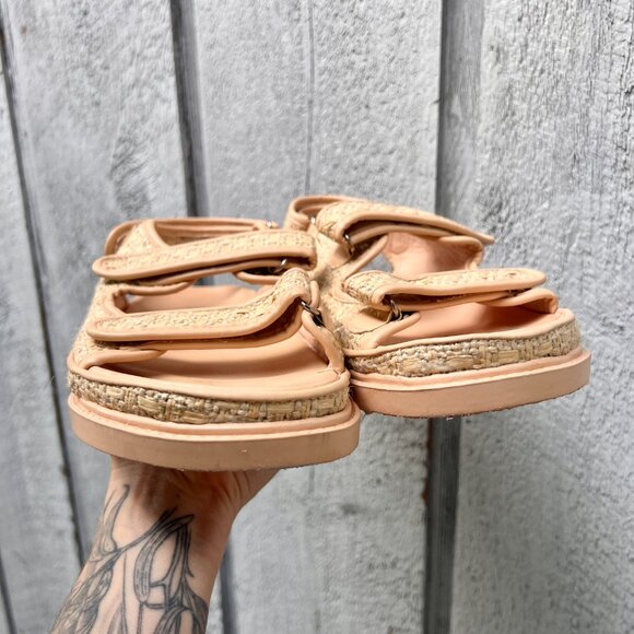 Ego Official  Hyped Double Strap Flat Dad Sandal In Natural Nude Woven Fabric - Picture 9 of 12